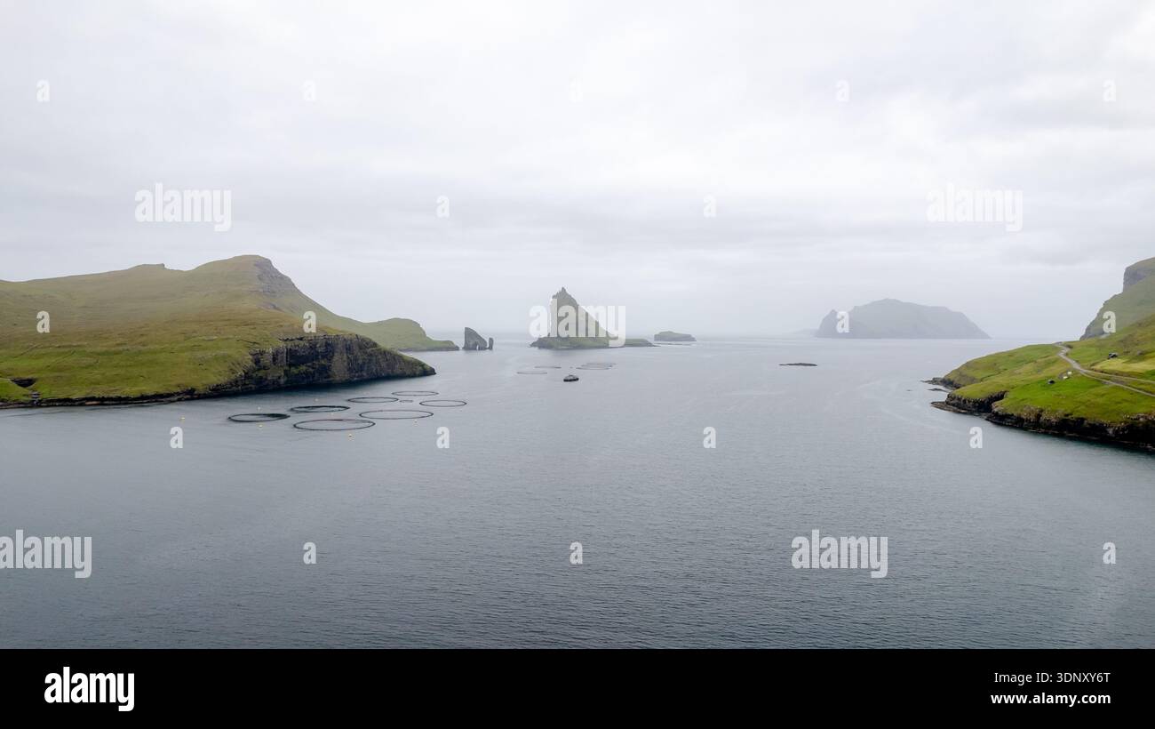 A breathtaking view of the rugged coastline on the island of Vagar in ...