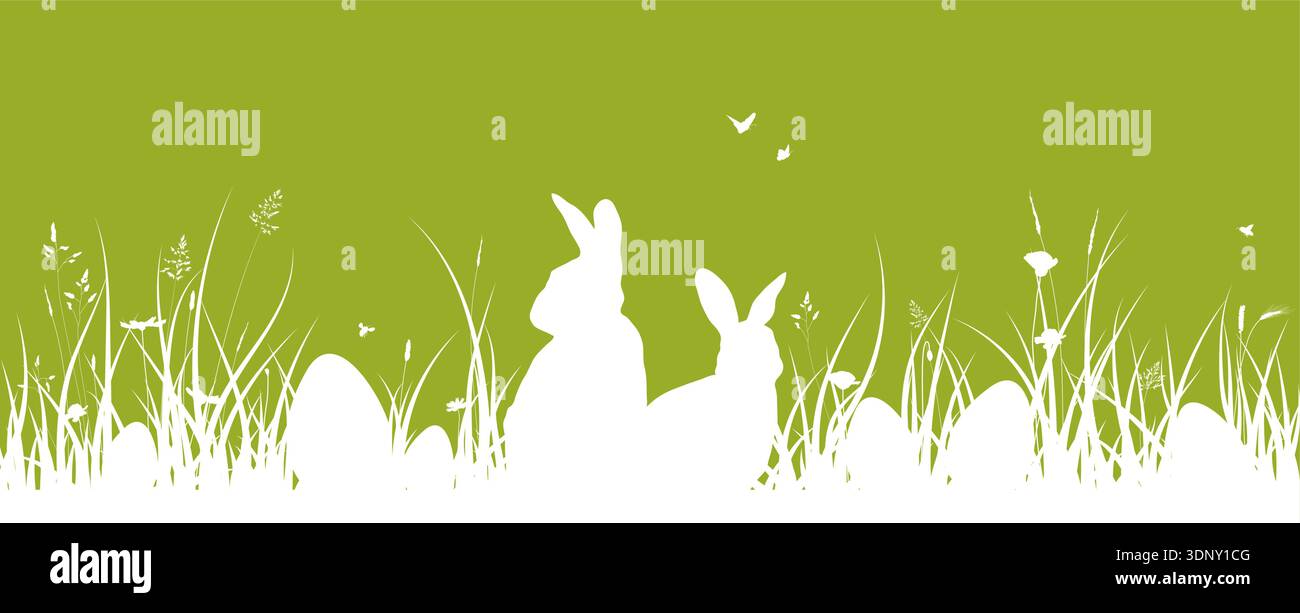 Easter background, Easter banner, bunny and egg on grass Stock Vector