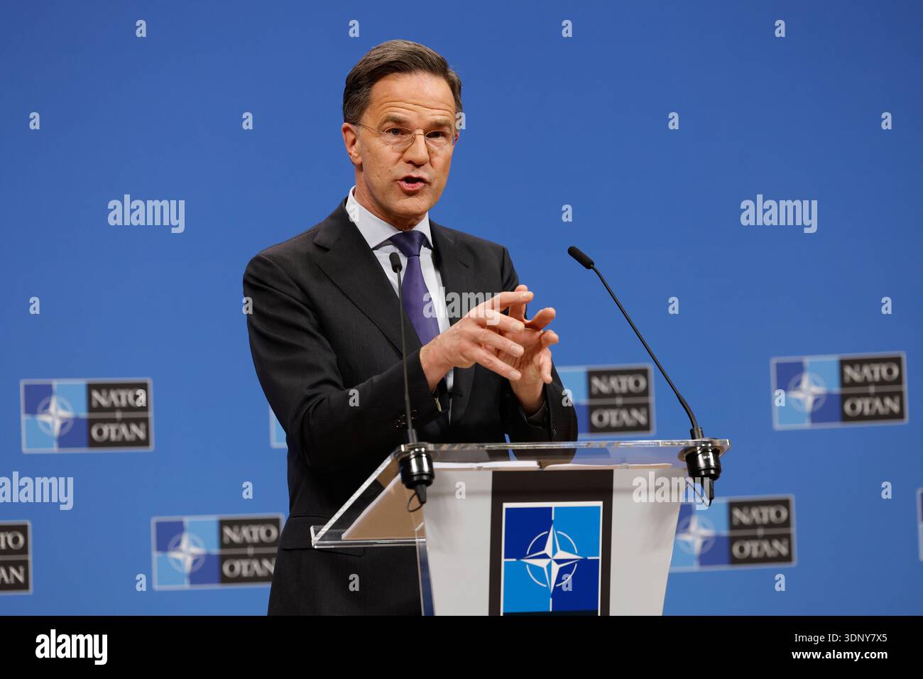 NATO Secretary General Mark Rutte speaks at a media conference during a ...