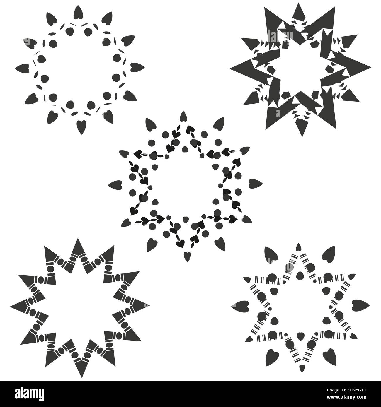 Spiky star shapes. Vector geometric set. Abstract pointed objects. EPS 10. Stock Vector