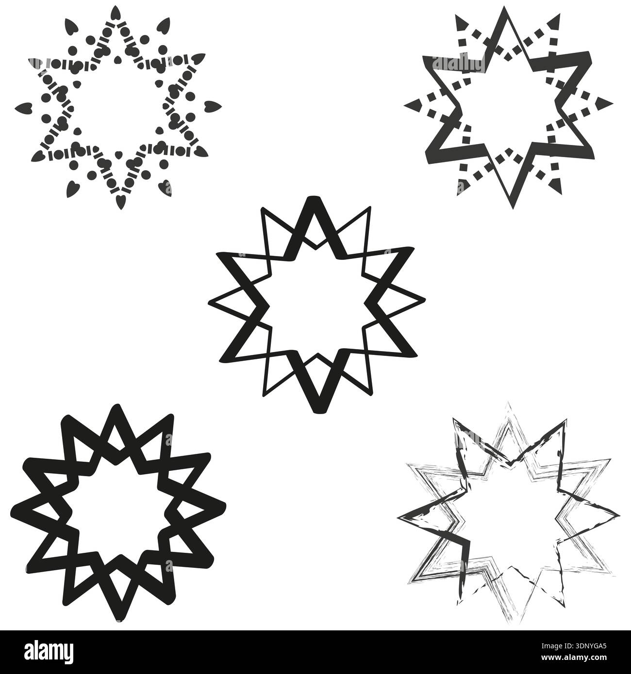 Black white star spikes. Sharp radial points. Bold star pattern. Vector graphic. EPS 10. Stock Vector