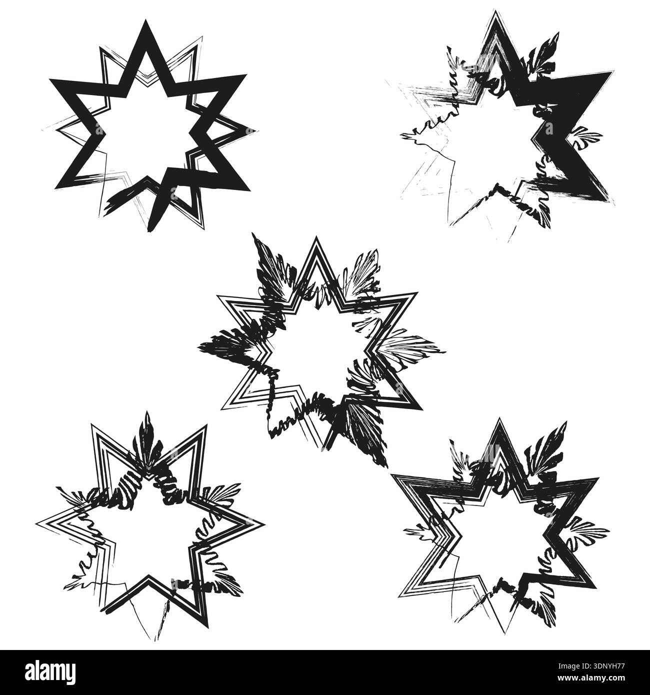 Black white star cluster. Multiple spikes group. Bold star pattern. Vector illustration Stock Vector