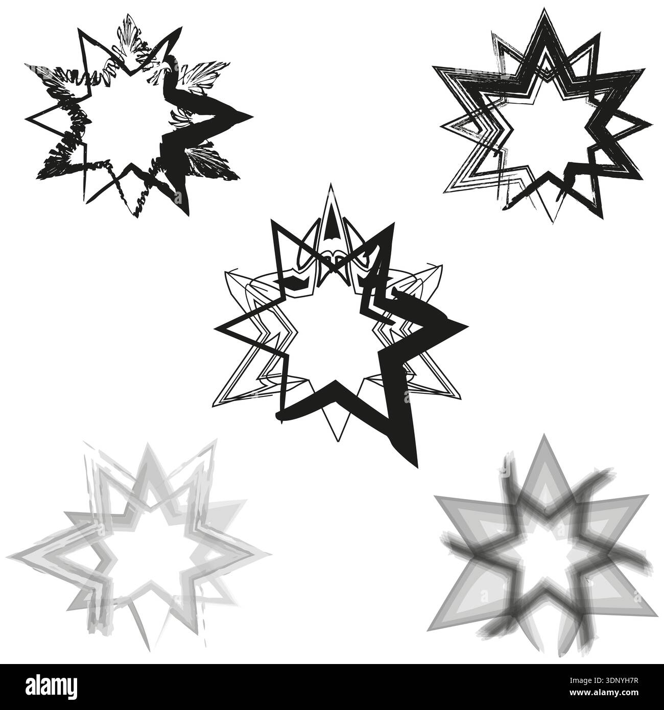 Shaded star shapes. Grey gradient icons. Vector sharp elements. Abstract geometric set Stock Vector