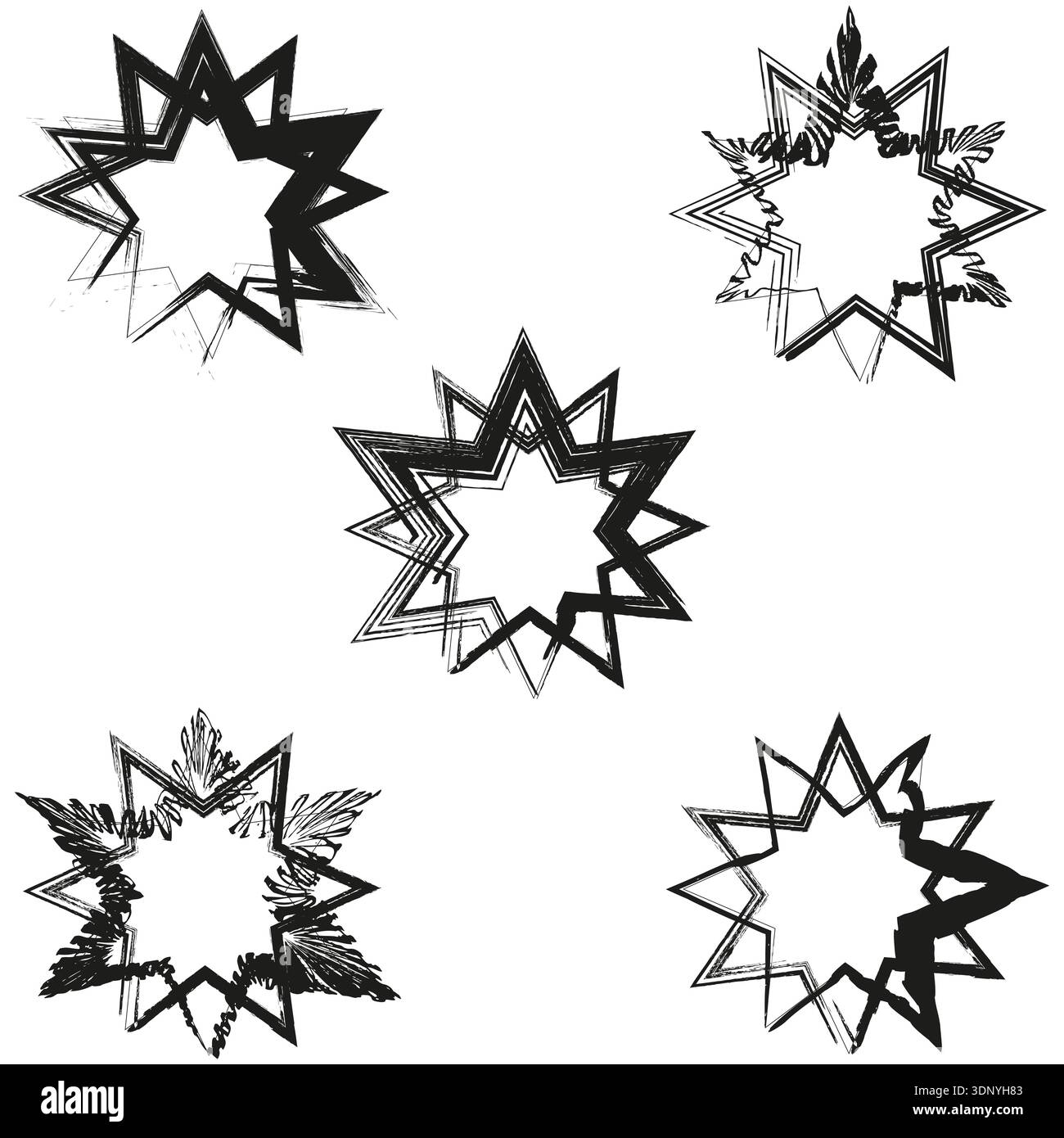 Spiky star shapes. Sharp black symbols. Vector geometric set. Abstract pointed objects Stock Vector