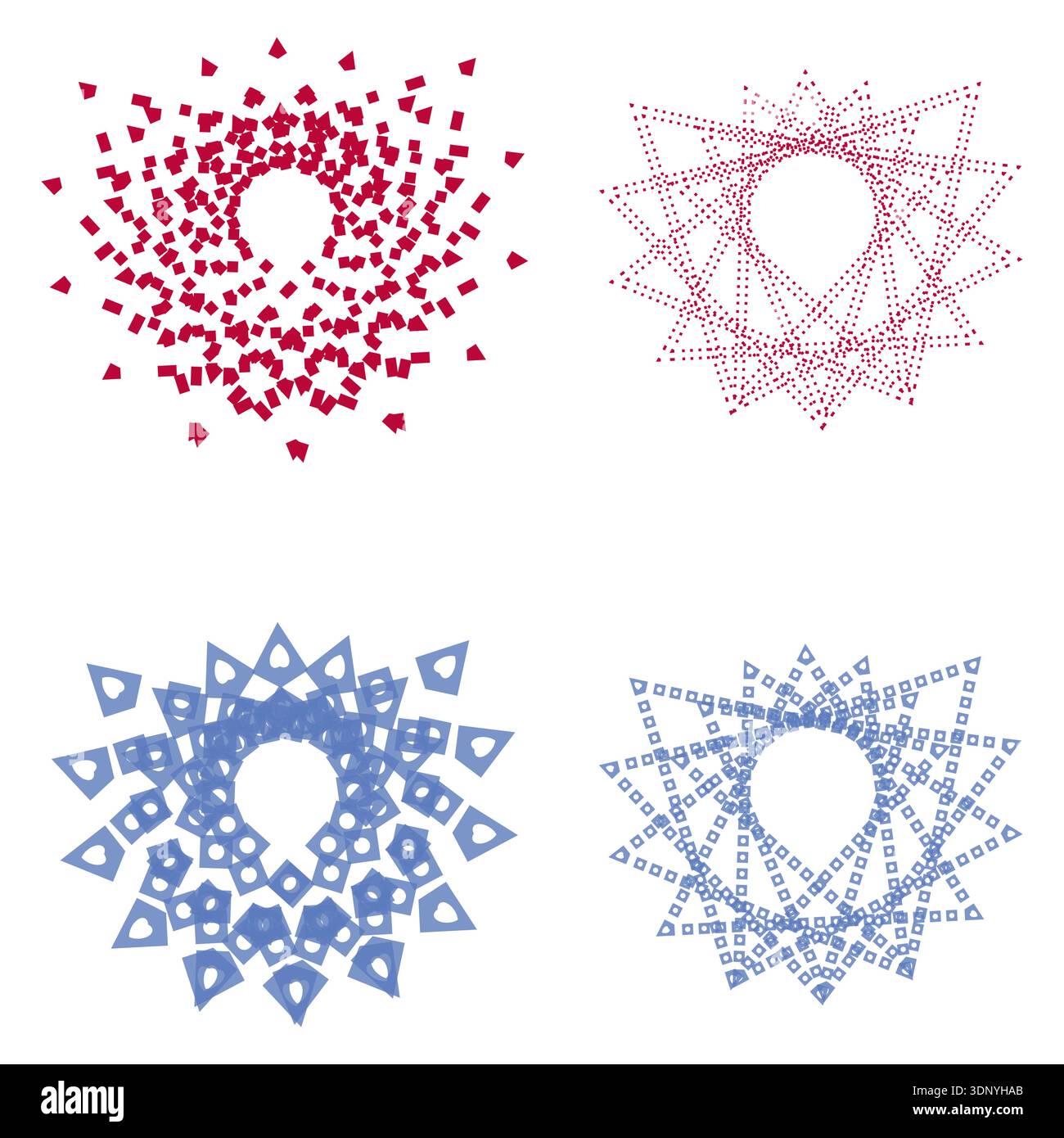 Red dotted star. Radial point pattern. Vector geometric symbol. Abstract circular frame Stock Vector