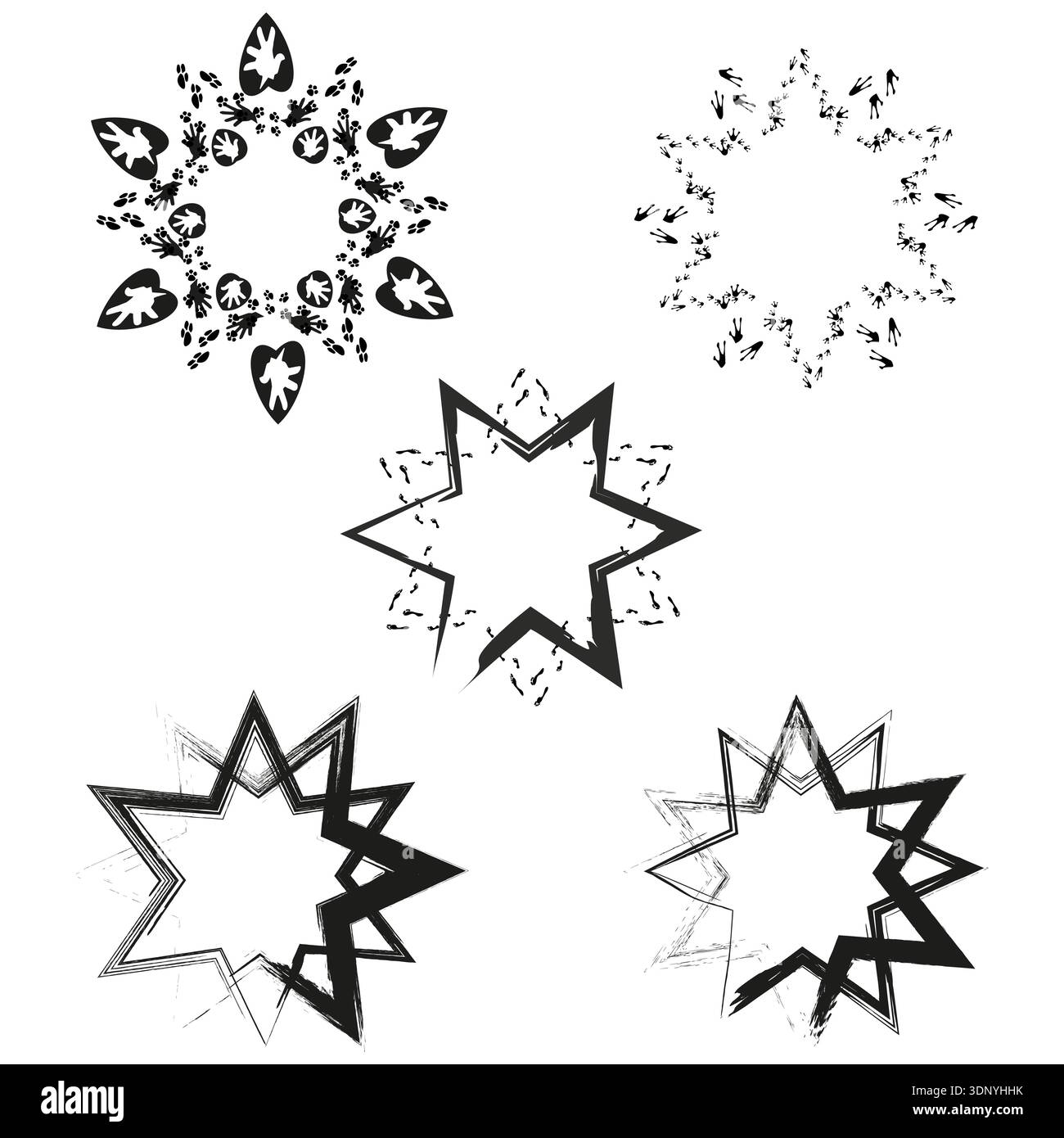 Black star shapes. Geometric outline set. Abstract vector symbols. Sharp pointed elements Stock Vector