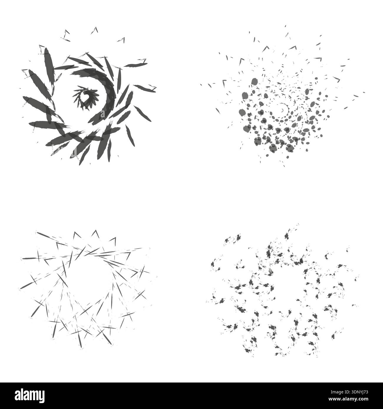 Abstract spiral star. Grunge radial burst. Vector ink emblem. Dynamic chaotic symbol Stock Vector