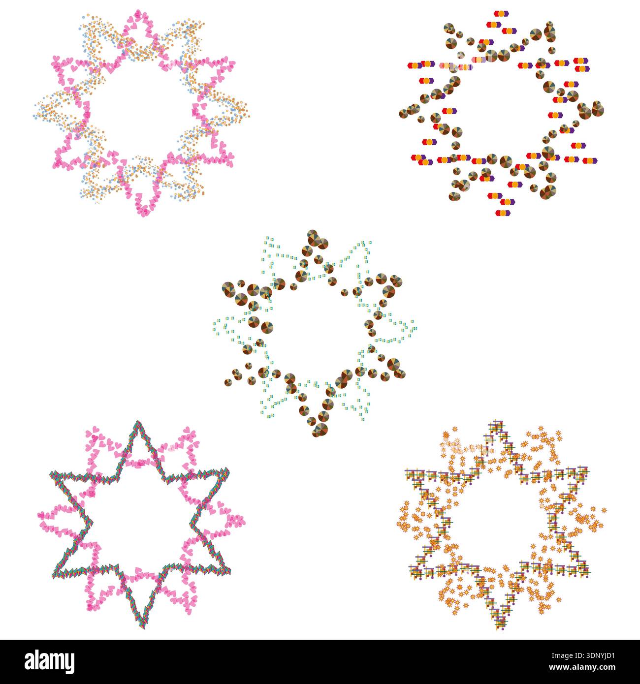 Pink star outlines. Delicate vector shapes. Ornate pattern symbols. Thin decorative elements Stock Vector
