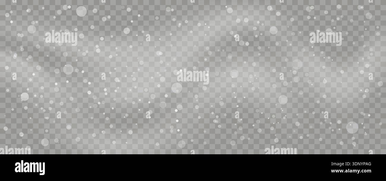 Snow falling overlay effect on transparent background winter bokeh Stock Vector