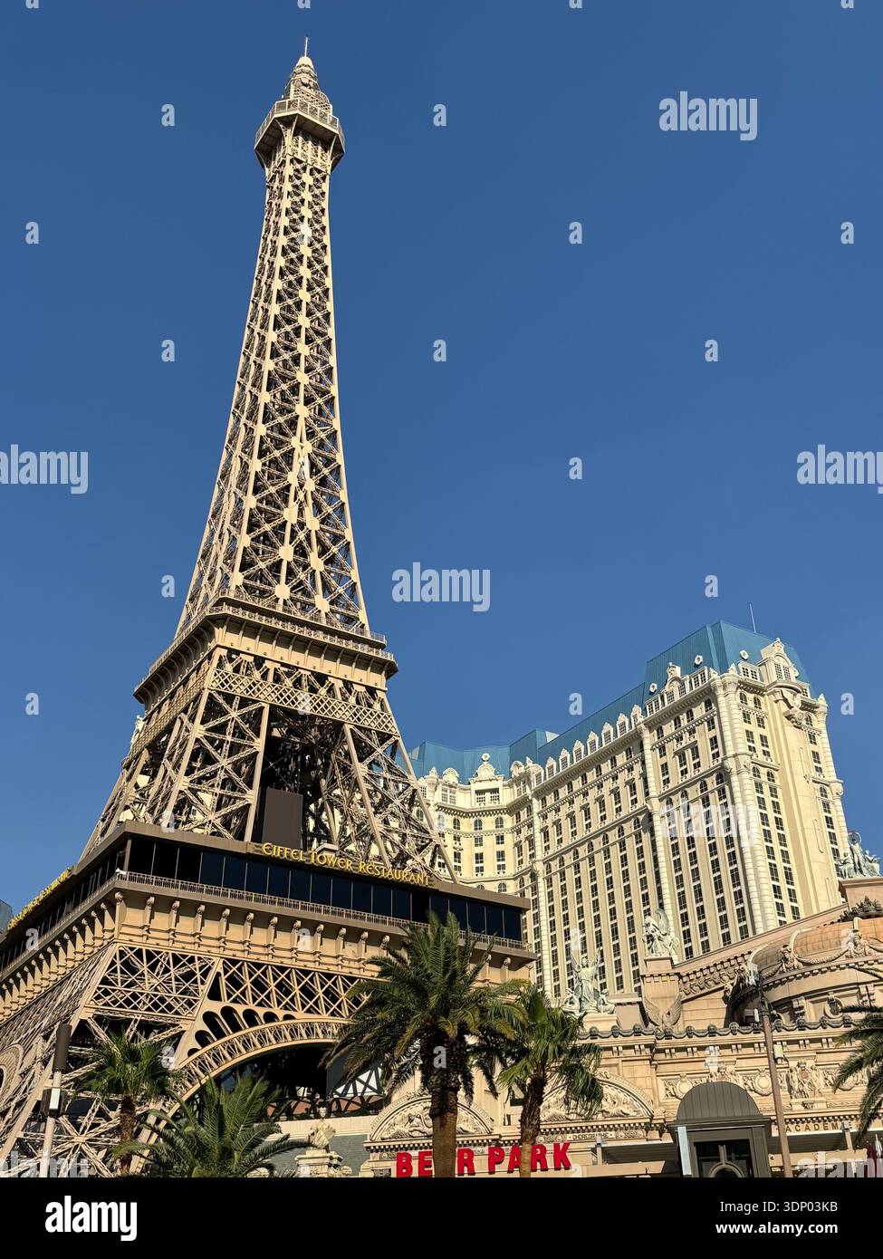Paris Las Vegas Eiffel Tower replica and hotel facade on the Las Vegas Strip, Nevada, USA. - Smartphone Captured Stock Image