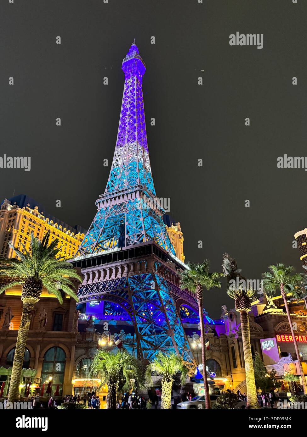 Paris Las Vegas Eiffel Tower replica illuminated at night on the Las Vegas Strip, Nevada, USA. - Smartphone Captured Stock Image