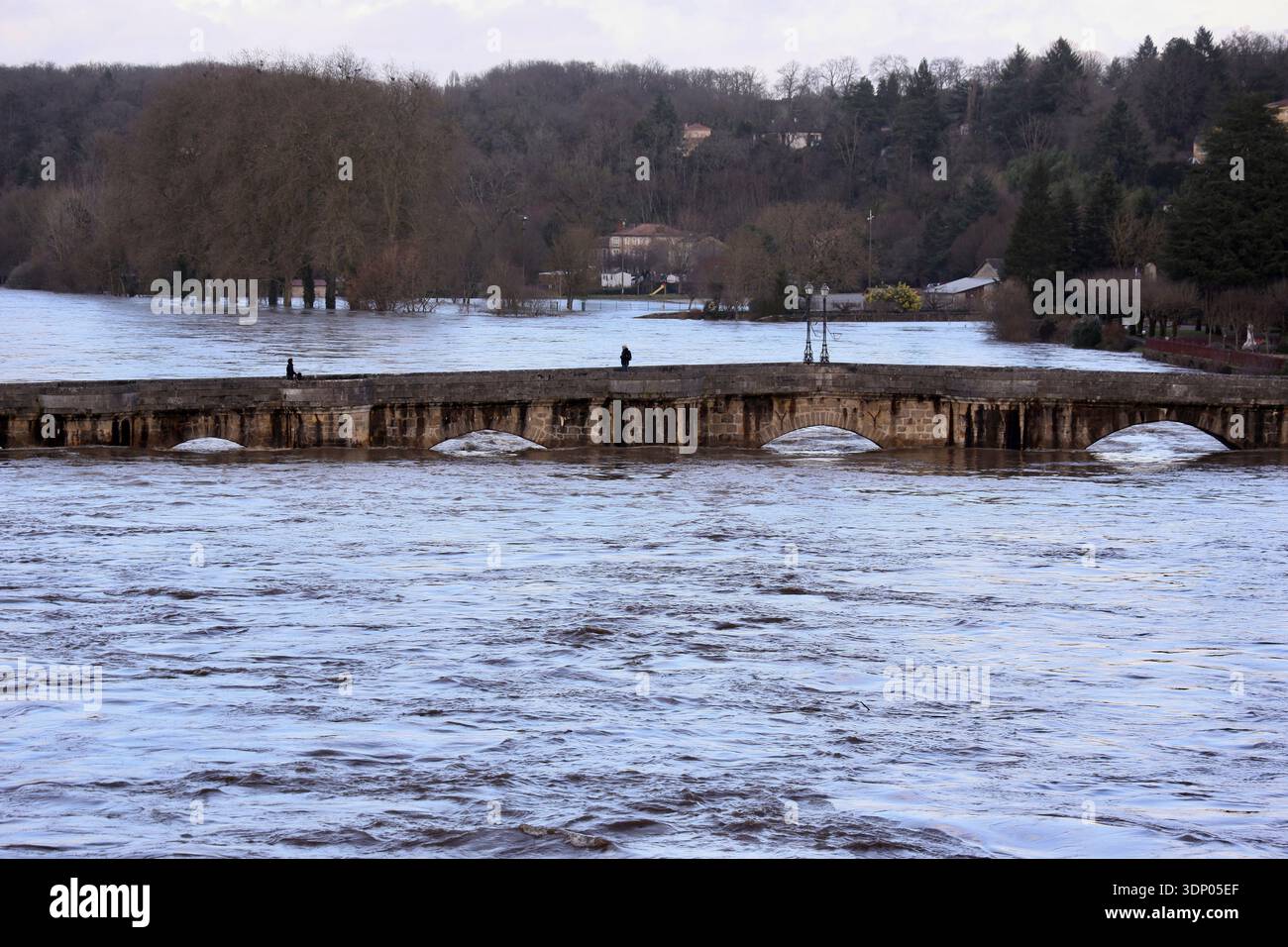 A nearly flooded bridge is seen in Confolens as severe flooding hits ...