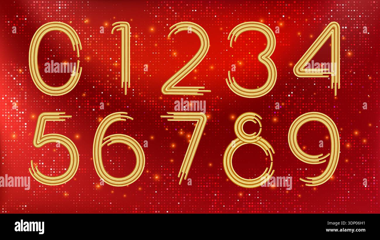 Golden Number. Thin yellow volume numbers. 3d render Stock Vector