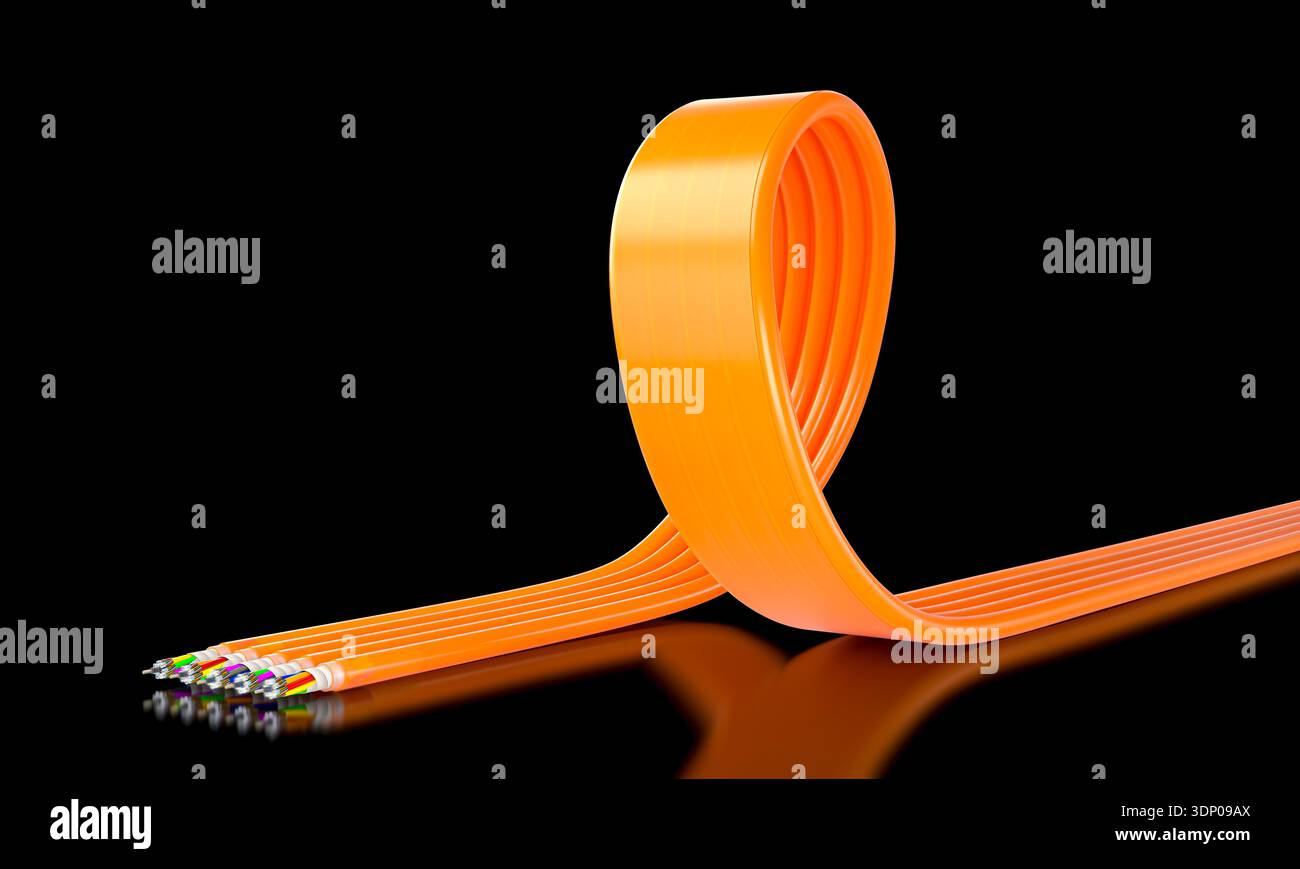 Orange fiber optic cable 3d high speed data Stock Photo