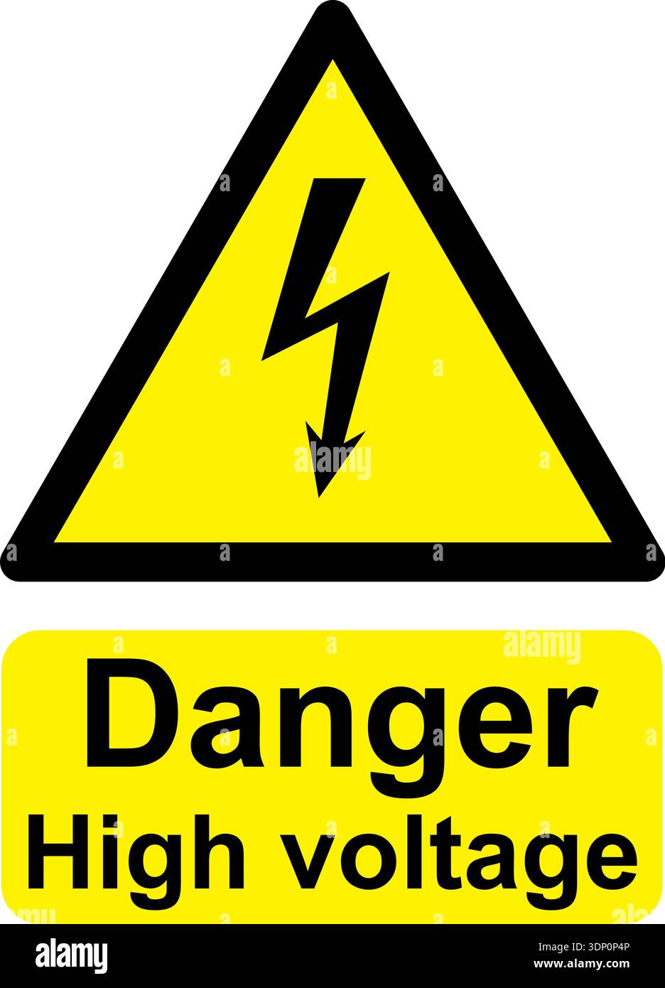 Black and yellow vector graphic of Danger high voltage warning sign Stock Vector