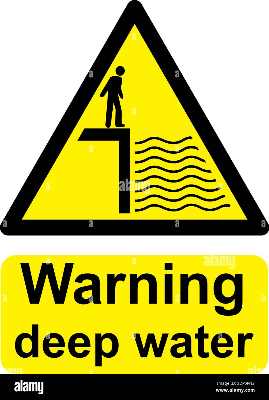 Black and yellow vector graphic of Warning Deep Water warning sign. It ...