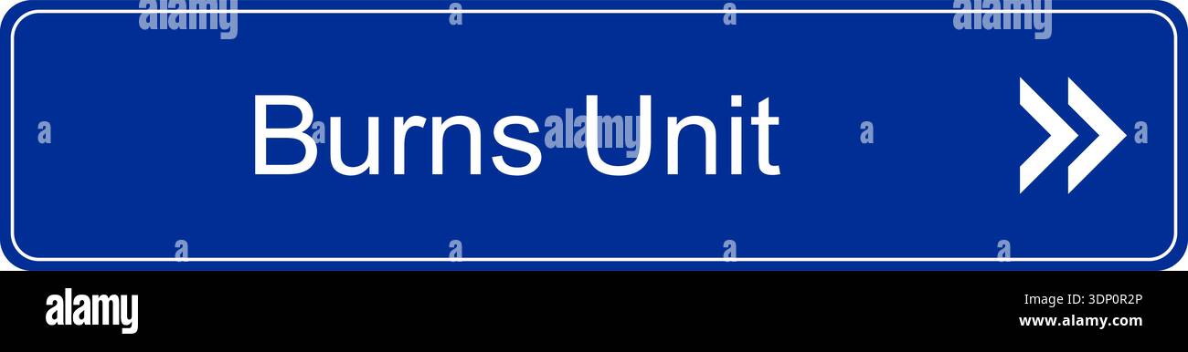 Burns Module Sign Blue and white vector graphic of a direction sign inside a hospital ...