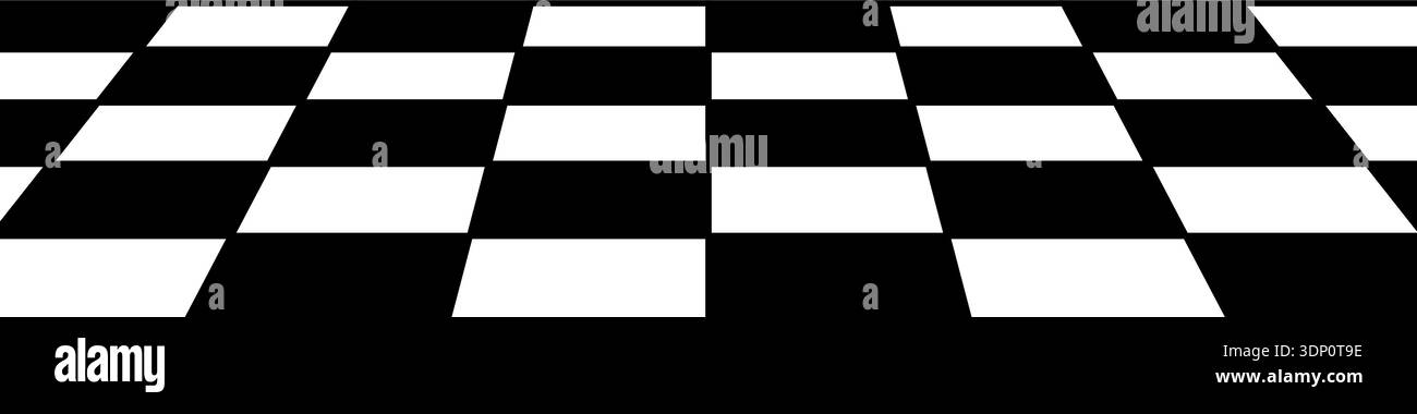Chessboard part in perspective. Closeup view of tiled floor at an angle. Sloped checkerboard with black and white squares pattern isolated on white Stock Vector