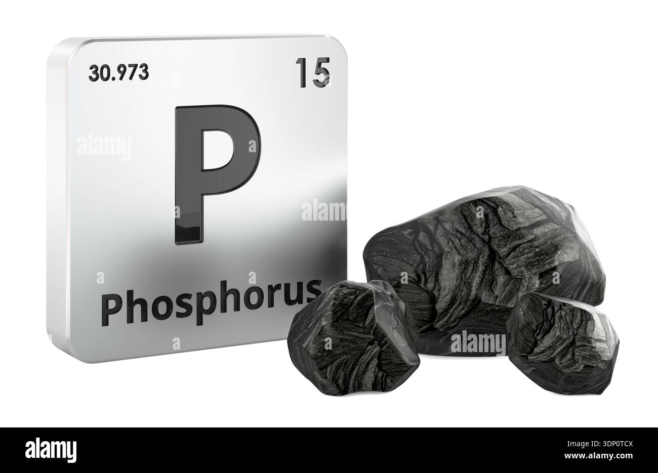 Phosphorus Texture Phosphorus element symbol with black phosphorus chunks, 3D rendering ...