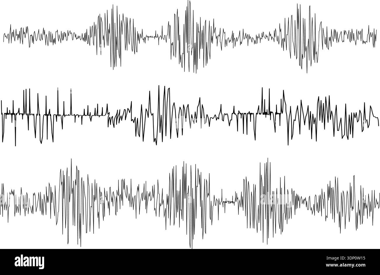 Set of polygraph test or seismometer diagrams isolated on white ...