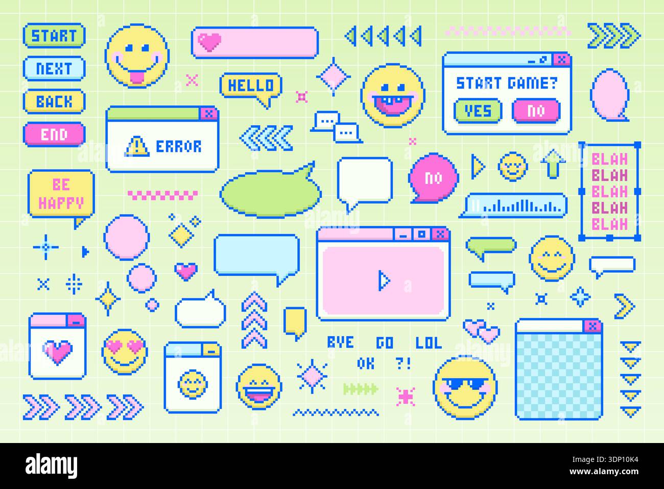 Collection of retro Pixel Art Elements. Stock Vector