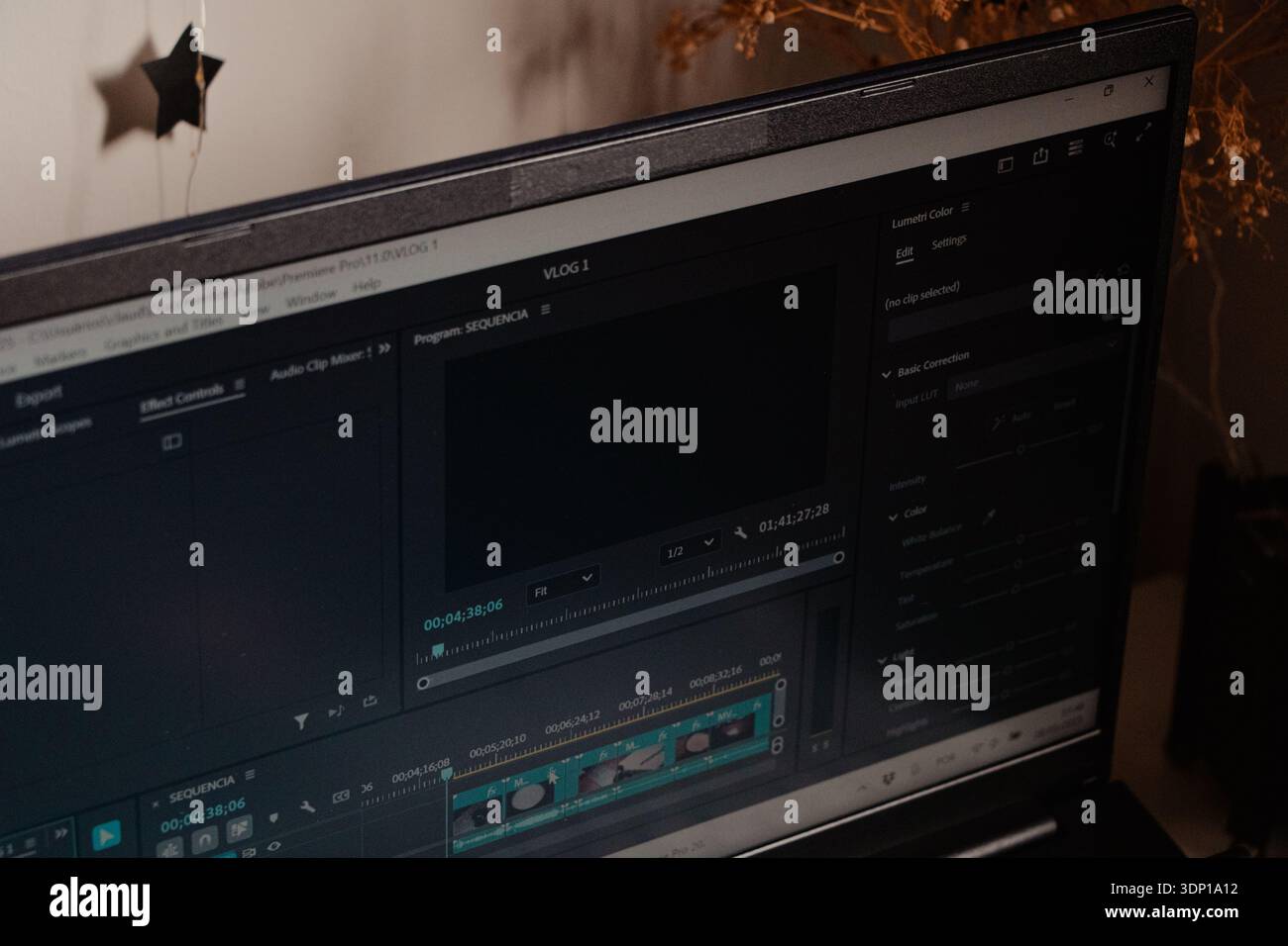 Video Editing Software Interface on Laptop Stock Photo