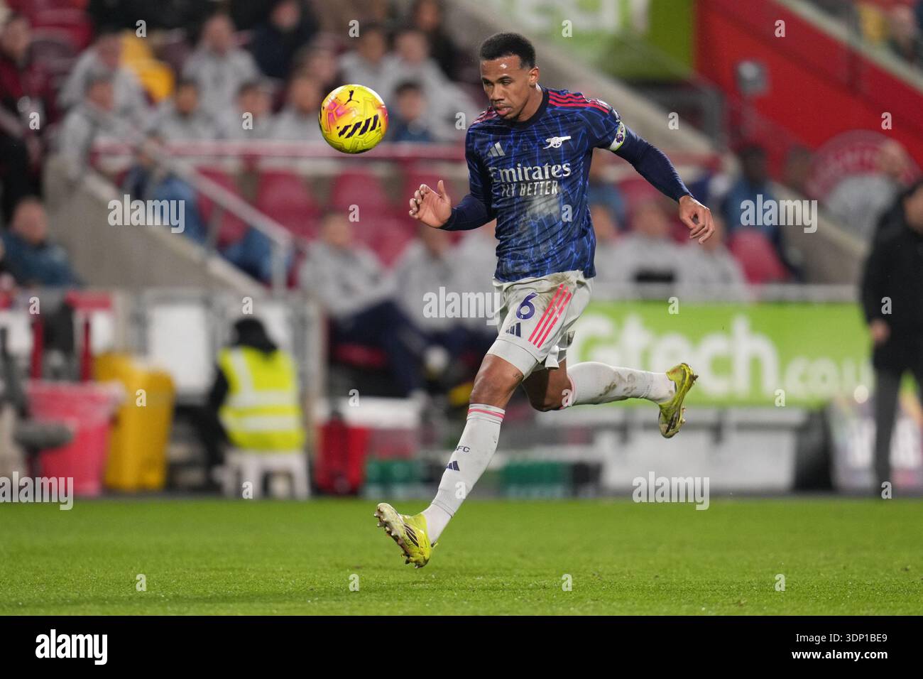David Raya Gabriel Gabriel of Arsenal heads ball back to Arsenal goalkeeper David Raya ...