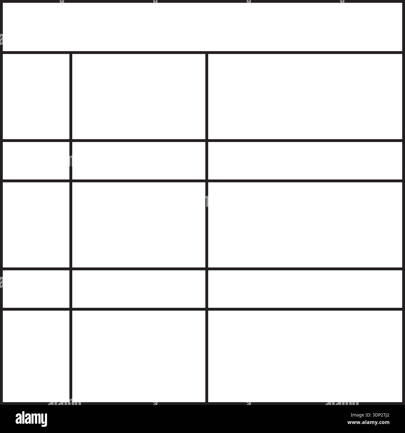 Square grid layout with three uneven columns and six rows Stock Vector ...