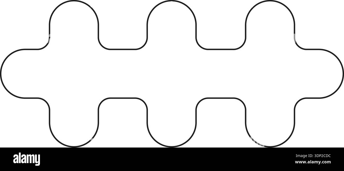 A line with eight merged circles, rounded corners, and curves creating ...