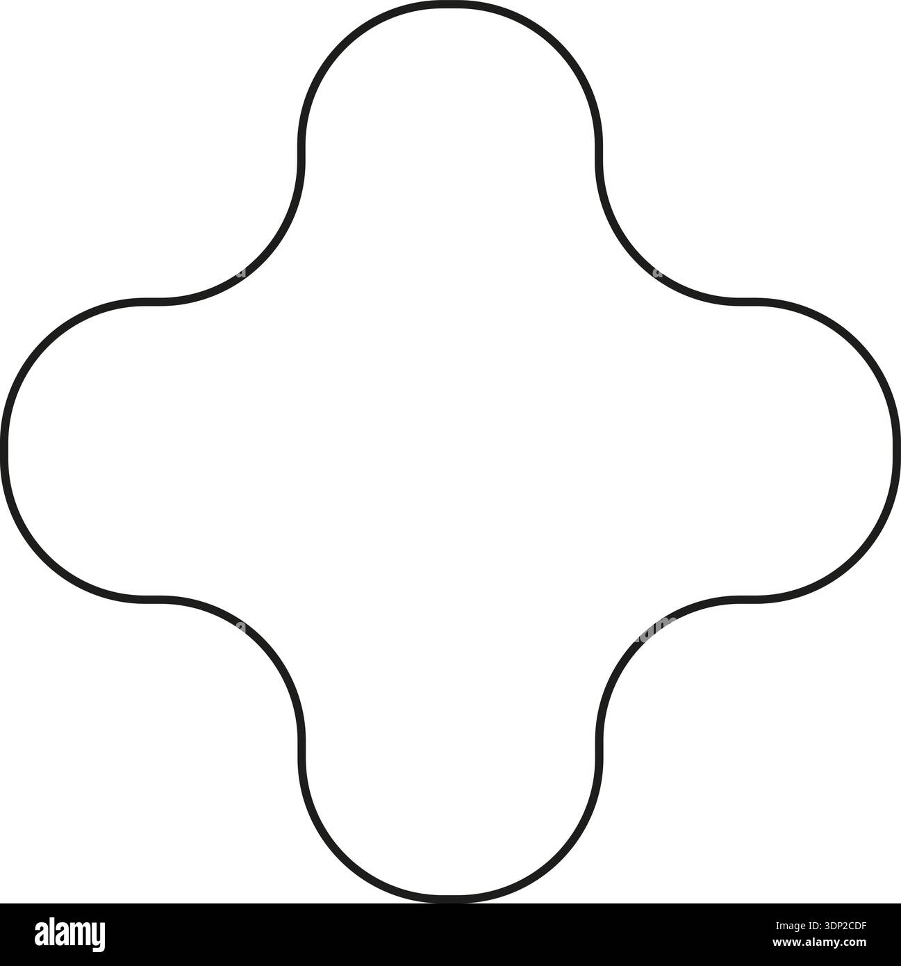 A short cross-shaped line with rounded corners and curves creating an ...