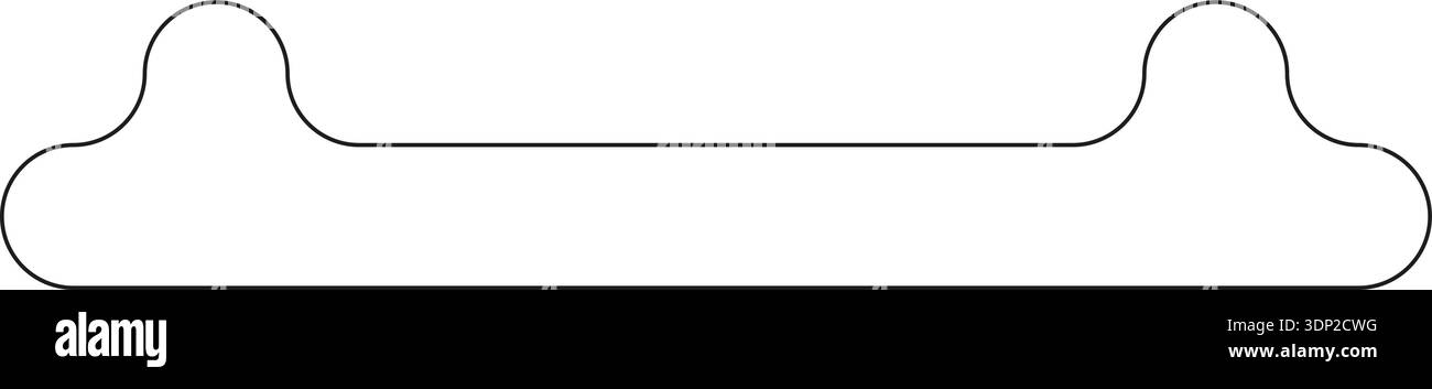 A long rectangular line with two squares merged at the ends and one side, featuring rounded corners and curves. Stock Vector