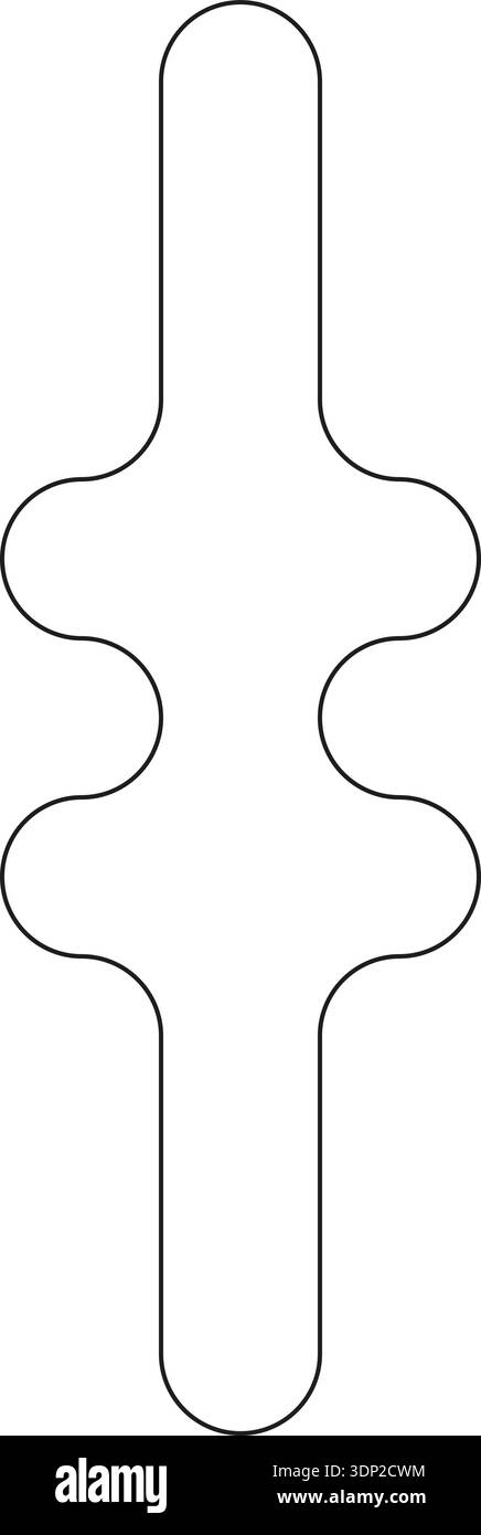 A long vertical rectangular line with four curves merged, two on each ...