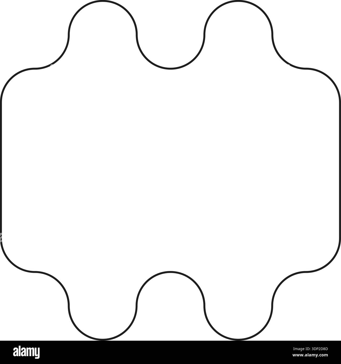 A rectangular line with four small squares at the ends, two on each side, with rounded corners and curves. Stock Vector