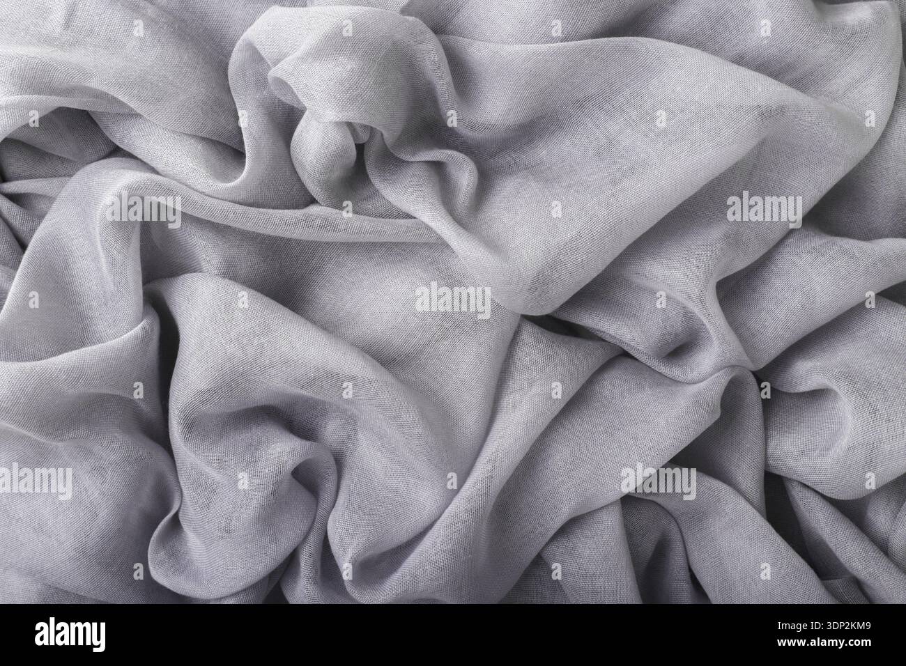 Soft grey crumpled cotton fabric close up Stock Photo