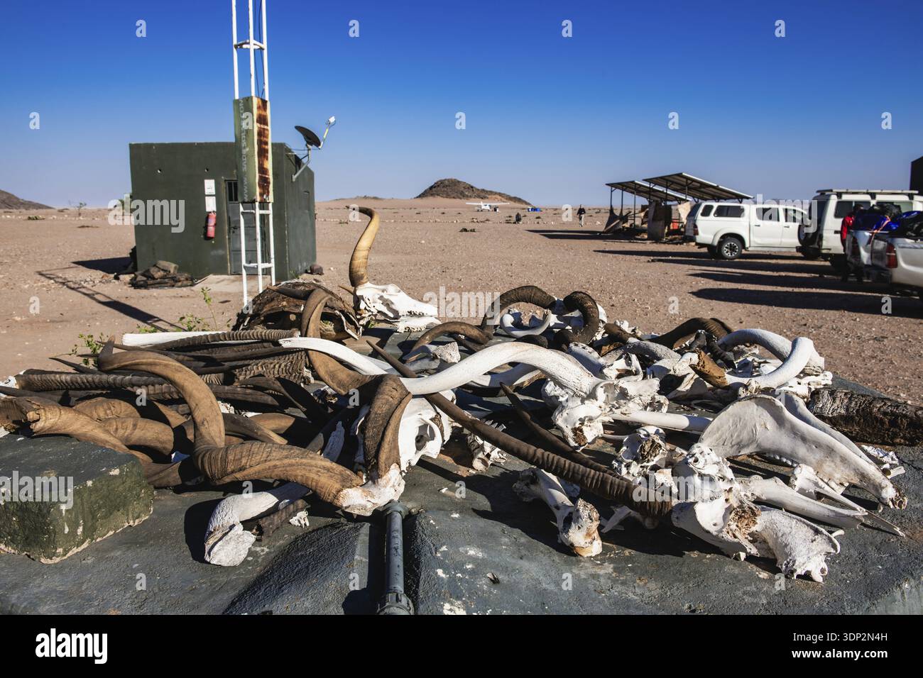 Ranger station with animal horns in Iona National Park, Namibe Desert ...