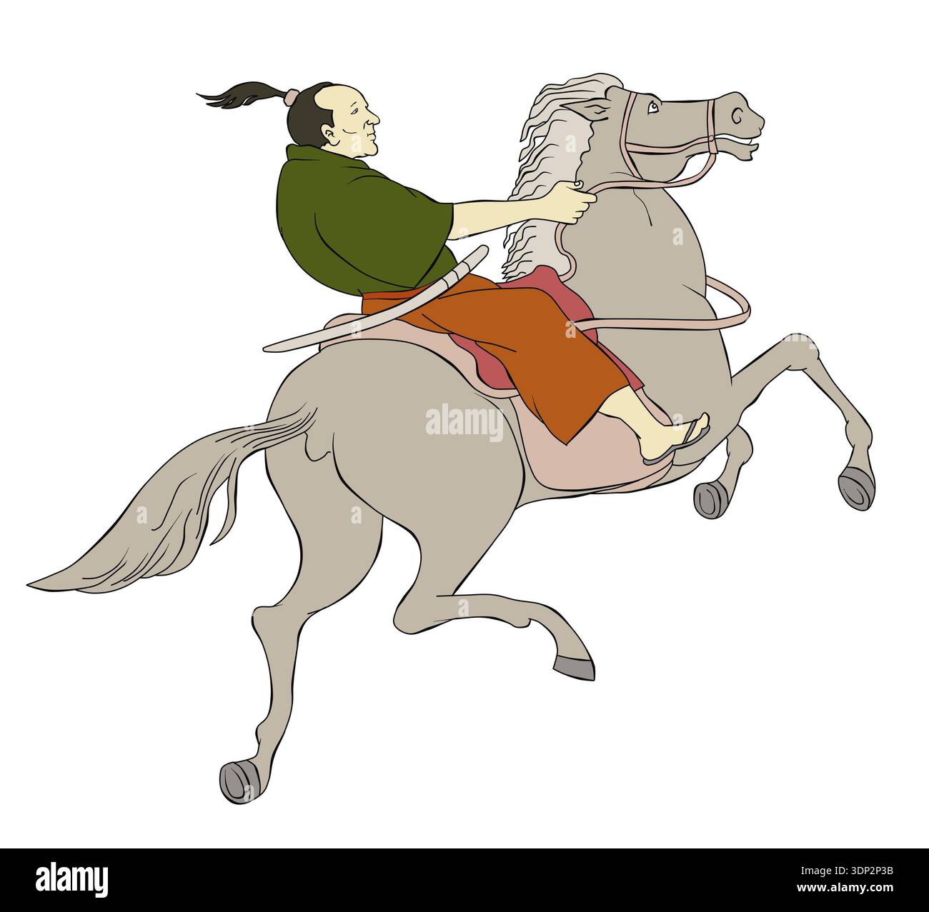 Illustration of a Samurai warrior on horseback with katana sword in ...