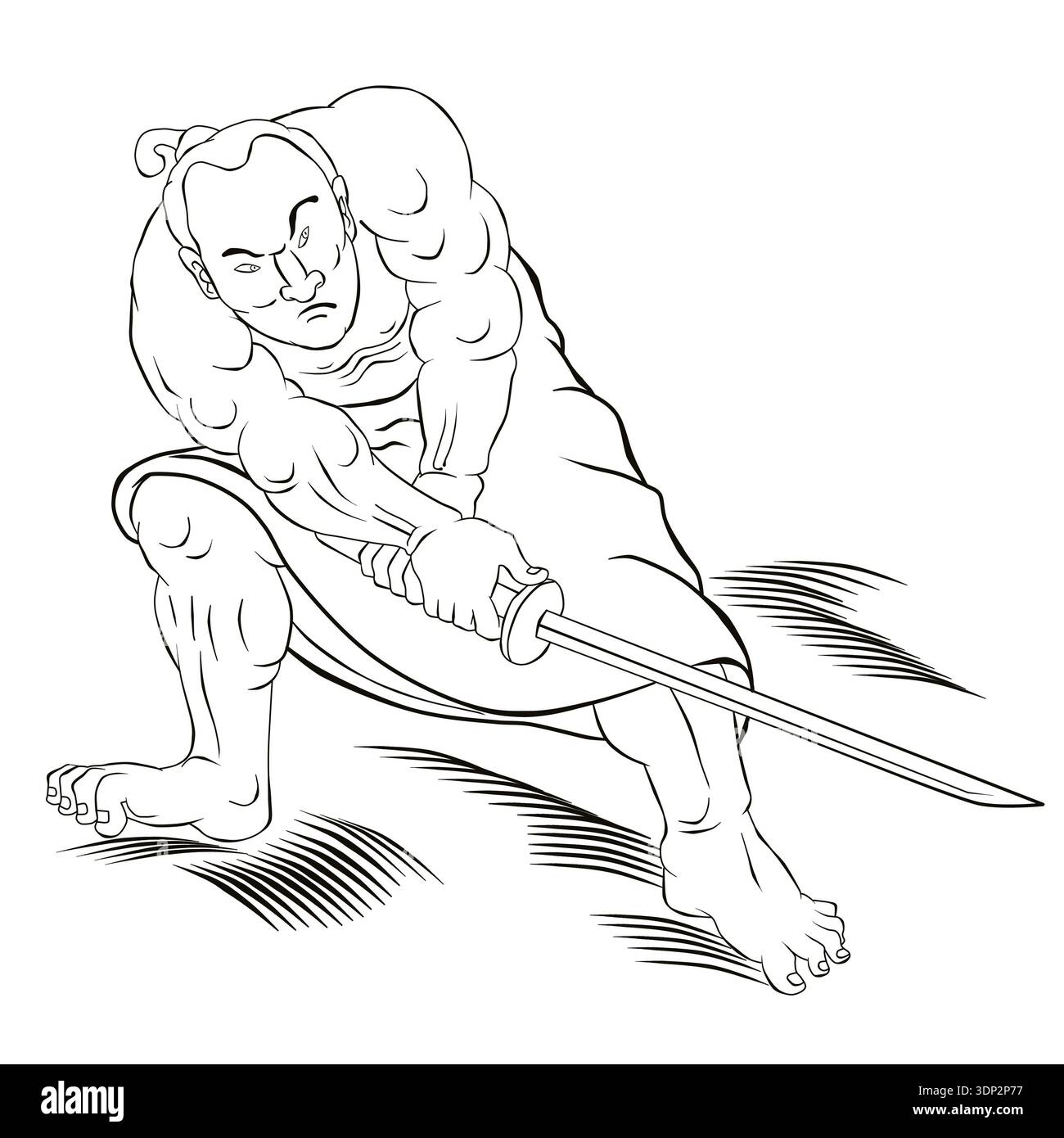 Illustration of a Samurai warrior with katana sword in fighting stance ...
