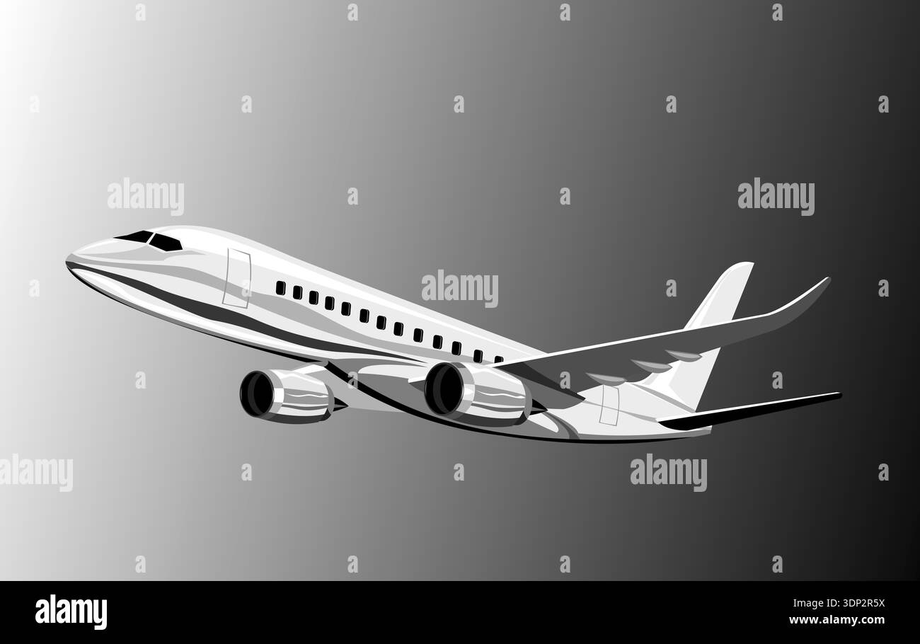 Illustration of commercial jet plane side view isolated on grey ...