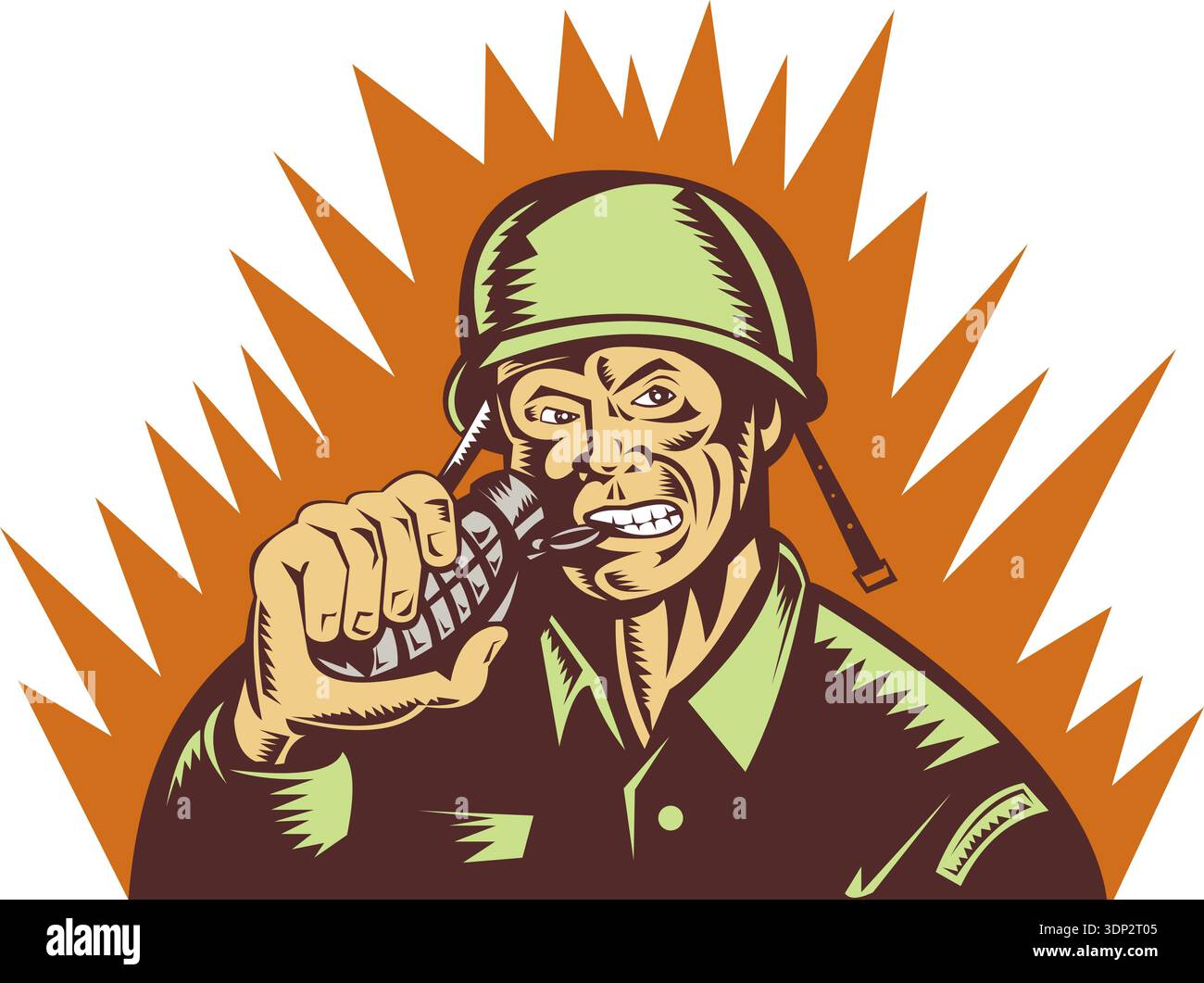 Illustration of a world war two soldier pulling pin of hand grenade ...