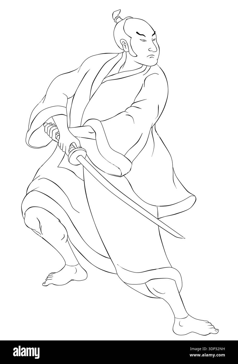 Illustration of a Samurai warrior with katana sword in fighting stance ...