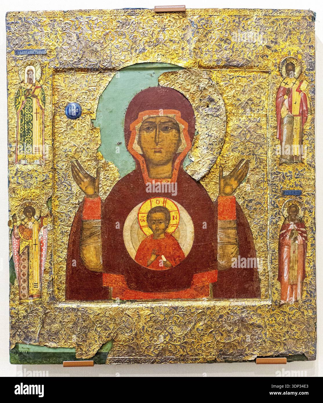 Antique Russian orthodox icon painted on wooden board. The Mother