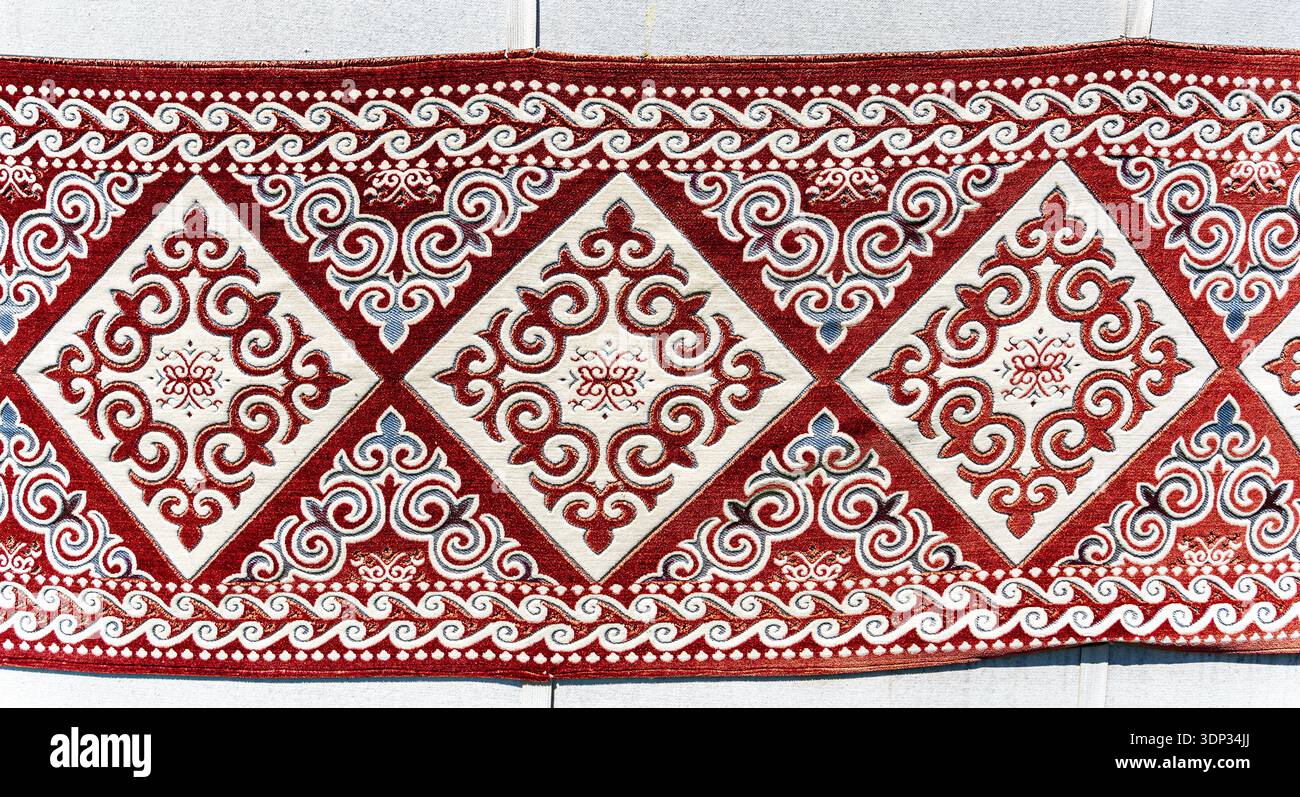Traditional Kazakh carpet with national pattern. Decorative art of