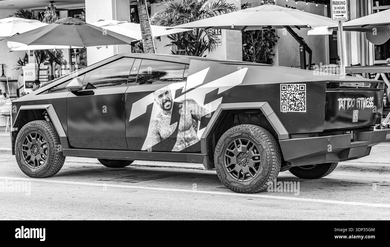Tesla Cyberside Miami, Florida, USA - November 17, 2024: Car of Tesla Cybertruck parked ...