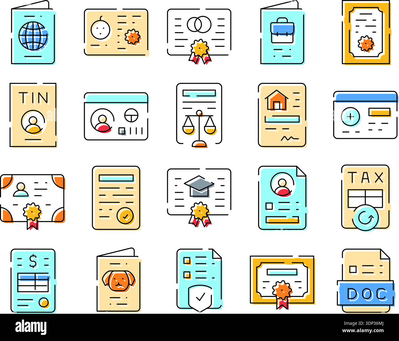 Official document and certificate outline icons collection Stock Vector ...