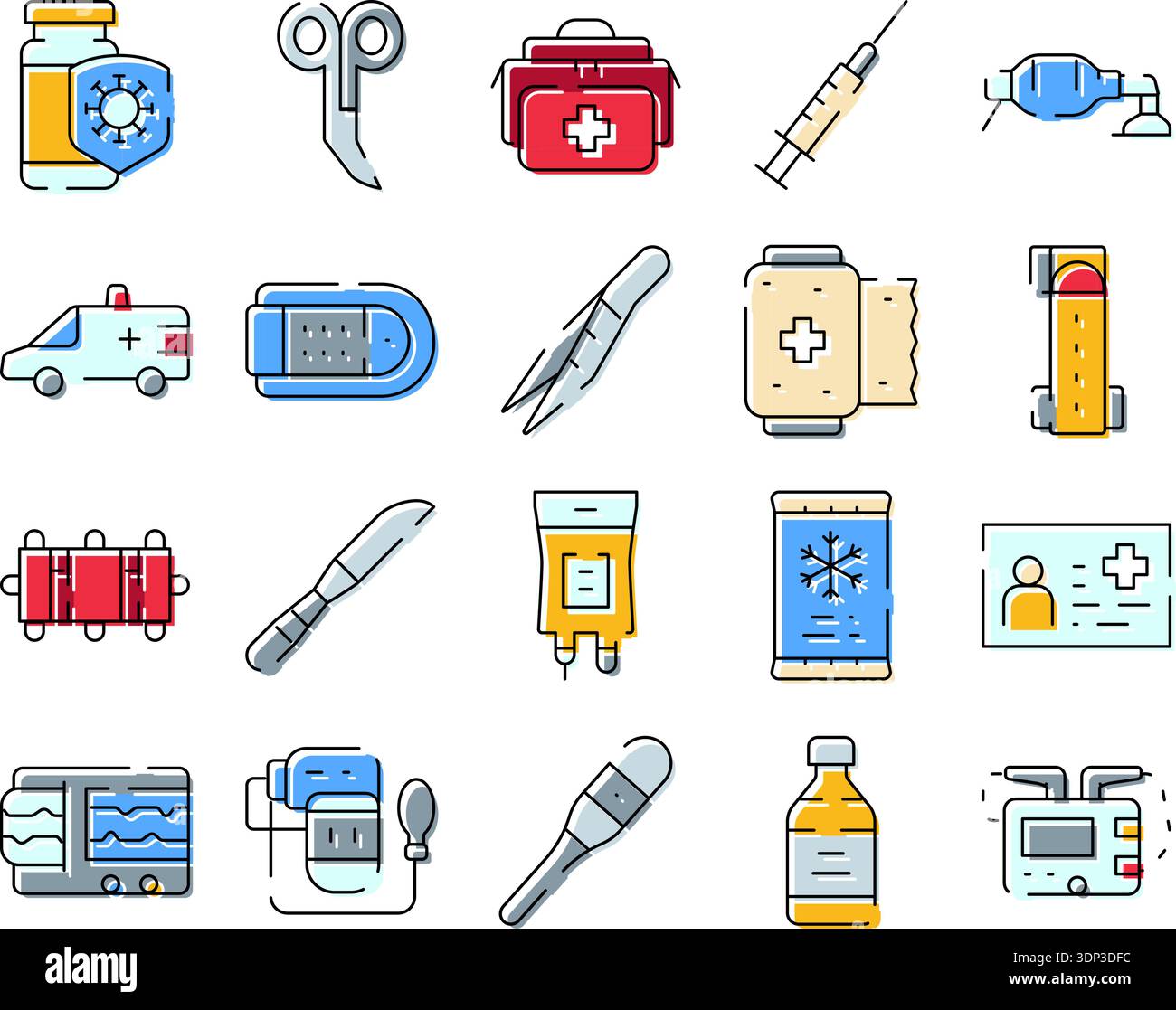 Medical emergency and first aid line icons collection Stock Vector ...