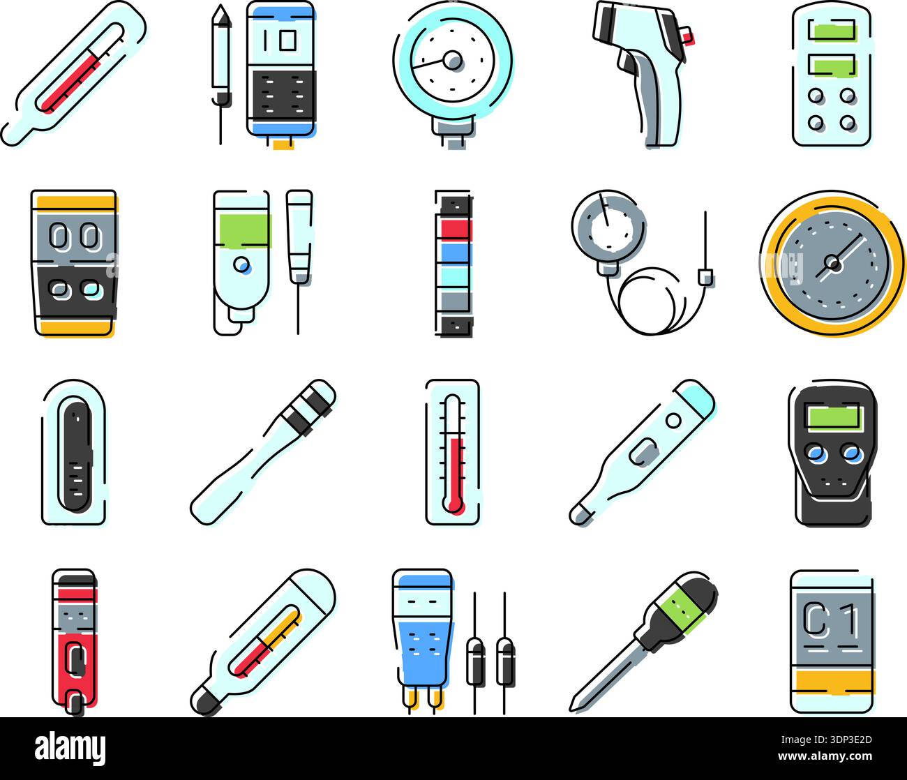 Measuring tools and different devices icons collection Stock Vector ...
