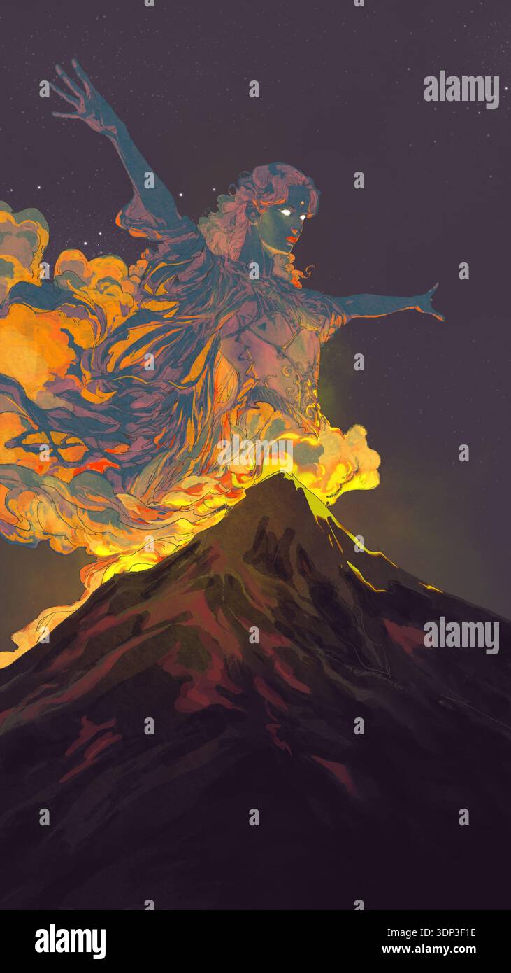 Angry Gaia erupted with the spewing forth of the volcano under the ...