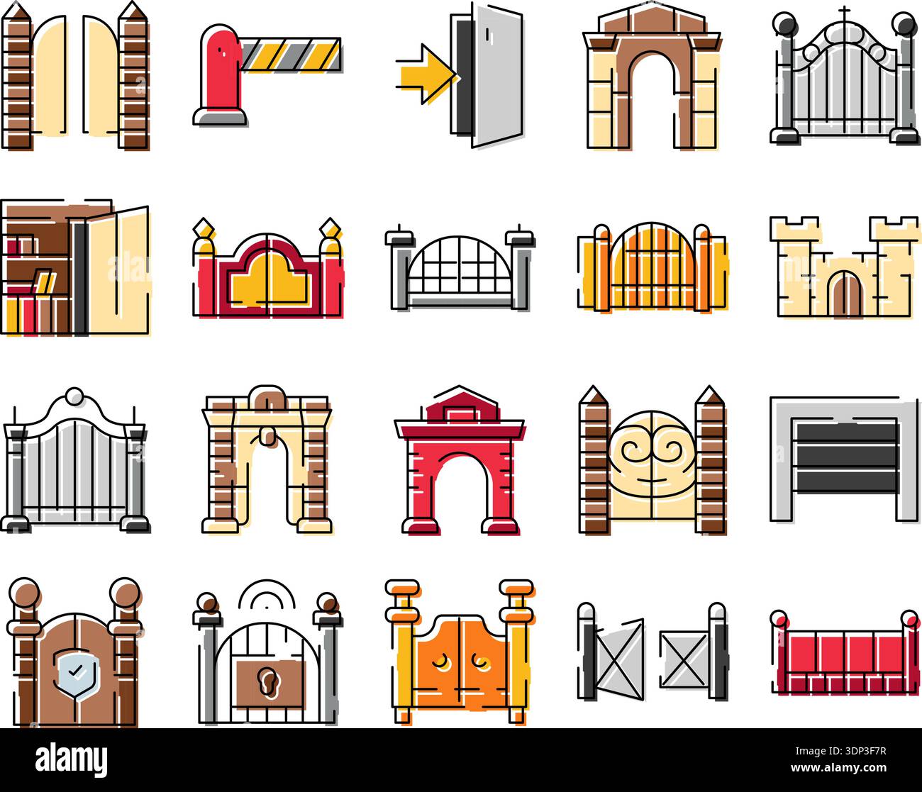 Different types of entrance and exit gates icons Stock Vector Image ...