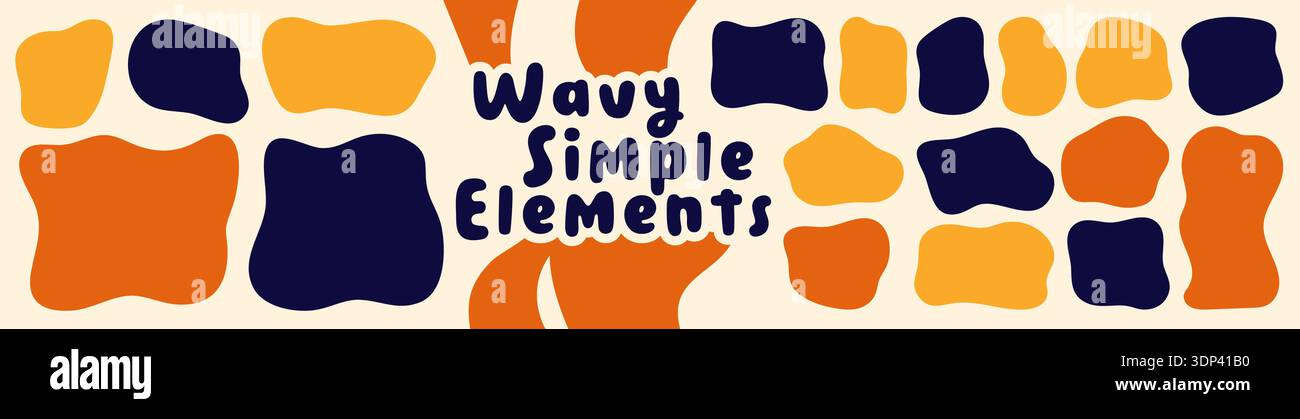Set with wavy yellow, orange and blue organic rectangles. Stock Vector