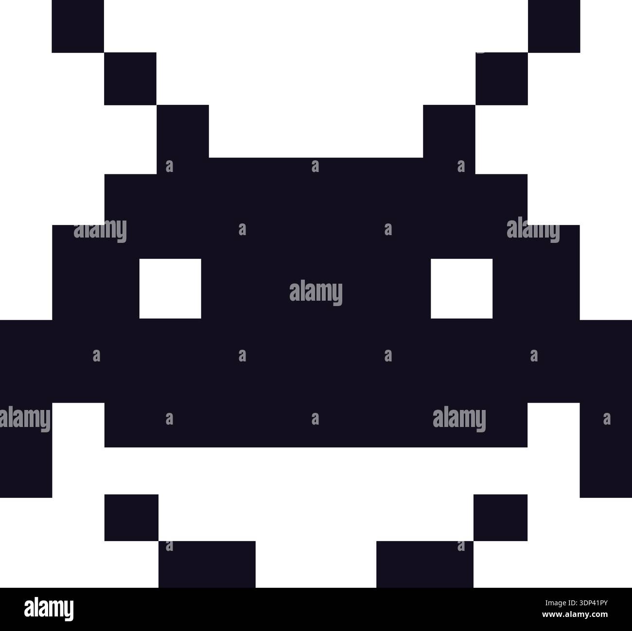 Pixelated alien face silhouette in a retro digital style with blocky edges Stock Vector